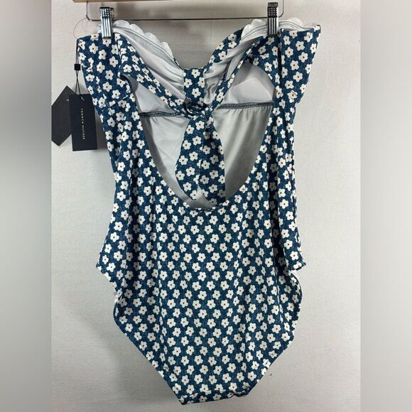 Tommy Hilfiger Blue Raspberry Floral Bandeau One-piece Swimsuit Size 16 NWT - Picture 7 of 9